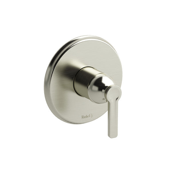 Modern shower valve handle in brushed nickel finish