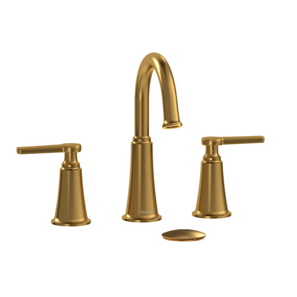 Gold bathroom faucet set with two handles and a pop-up drain