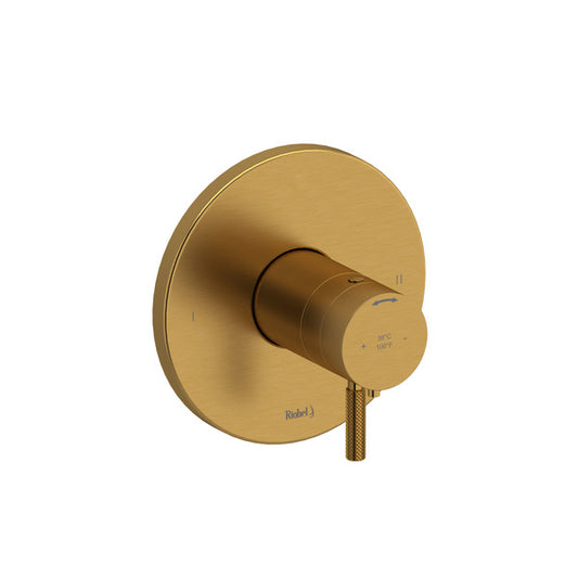 Modern gold faucet with a circular plate and a single handle