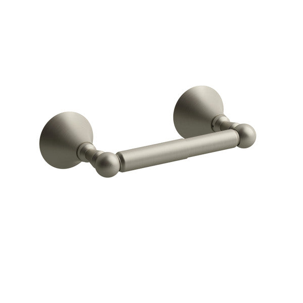 Brushed nickel towel bar with round mounting brackets