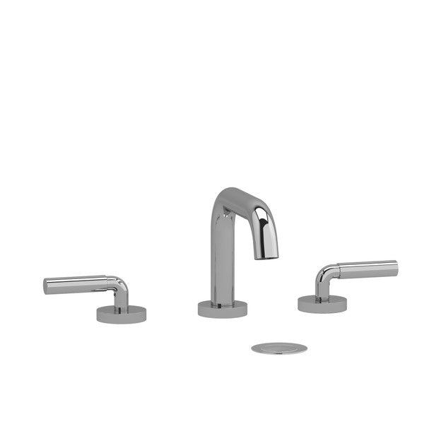 Modern chrome faucet with two handles and a matching drain trim