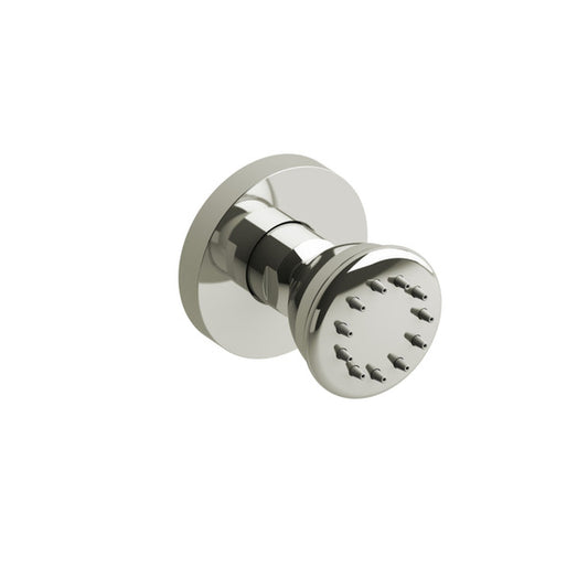 Close-up of a chrome showerhead nozzle.