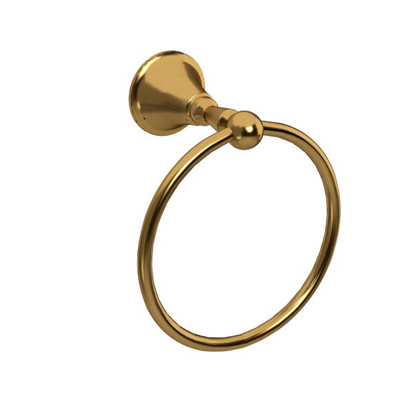 Gold towel ring mounted on a wall