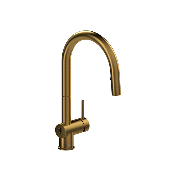 Gold kitchen faucet with a high-arc spout