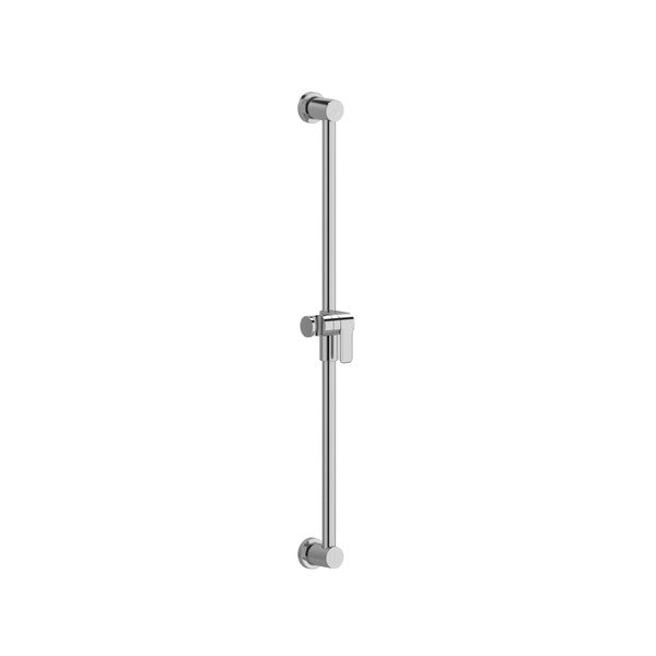 A sleek, modern shower grab bar in silver finish