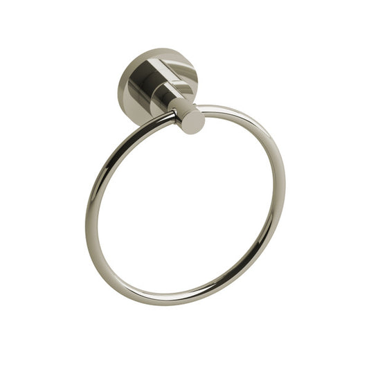 Metal towel ring mounted on a wall.