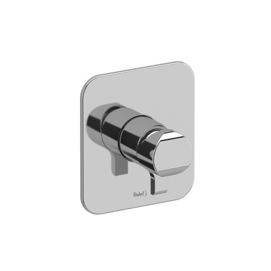 Chrome faucet handle mounted on a square plate