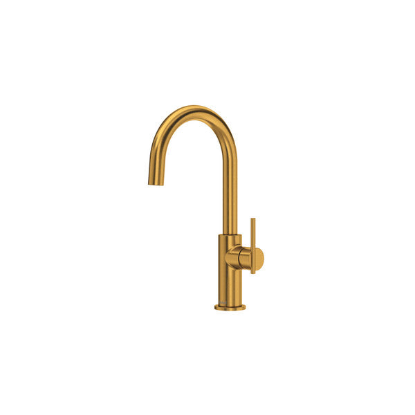 Gold kitchen faucet with curved spout