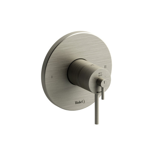 Modern wall-mounted faucet with a circular plate and minimalist design.