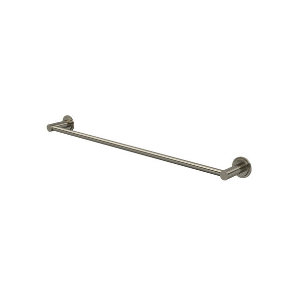 A sleek, stainless steel towel bar mounted on a wall.