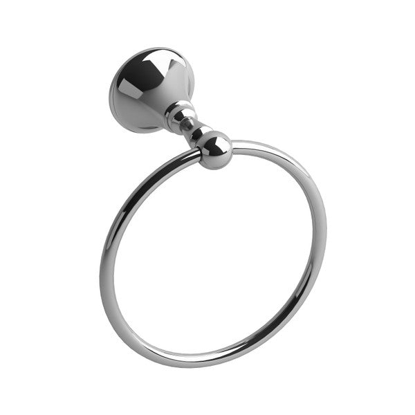 Shiny chrome towel ring mounted on a wall