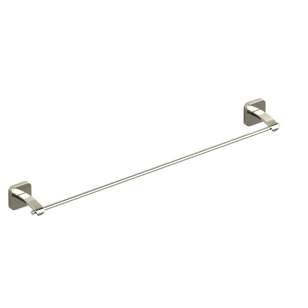 A simple, modern towel rack with two wall-mounted brackets and a straight bar.