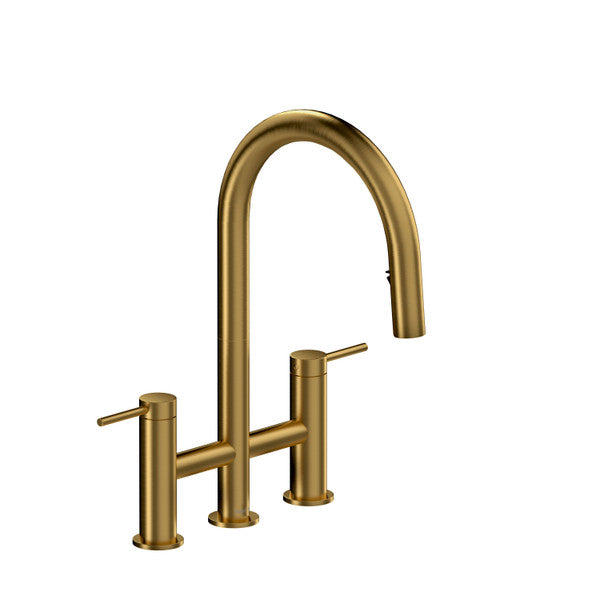Gold kitchen faucet with dual handles
