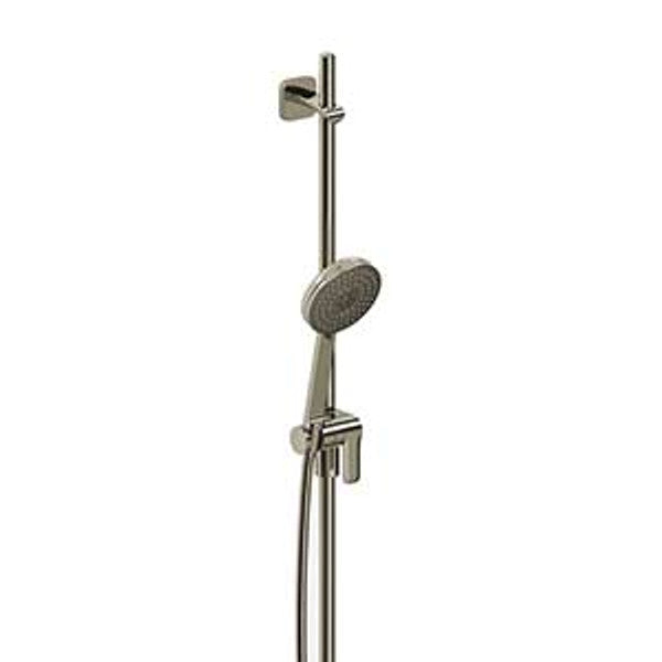 Modern shower system with a handheld showerhead and adjustable height rail