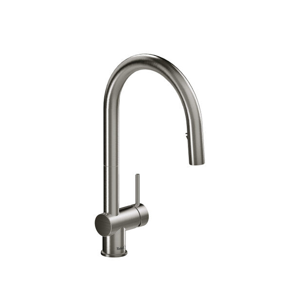 Stainless steel kitchen faucet with a high arc design