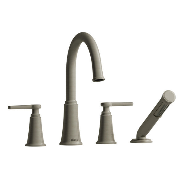 Modern kitchen faucet set with pull-down sprayer and two handles