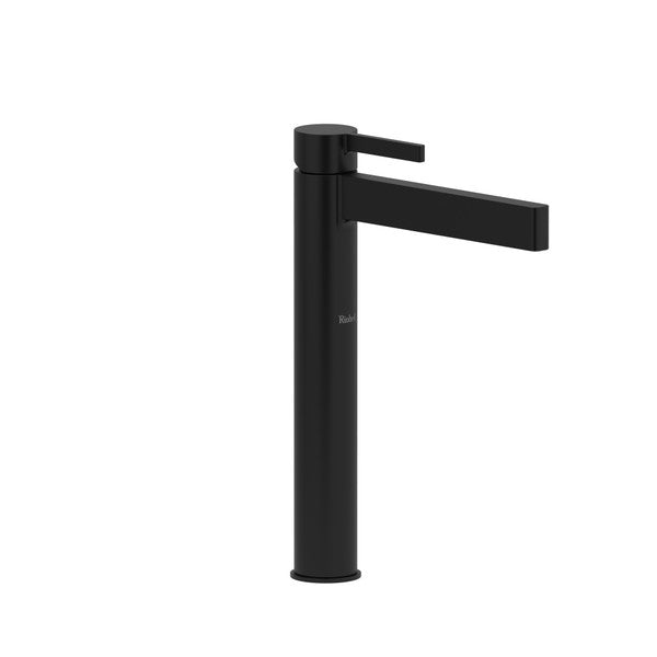 Modern black faucet with a sleek design.