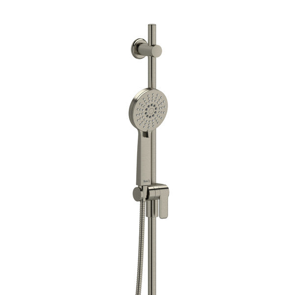 Modern showerhead with adjustable height and multiple spray settings.