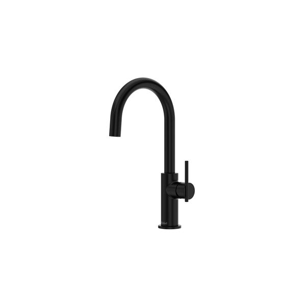 Black curved spout faucet with side handle